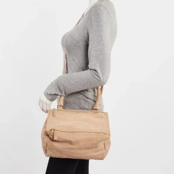 Givenchy Beige Crocodile Stamped Suede Small Pandora Bag - Picture 2 of 12